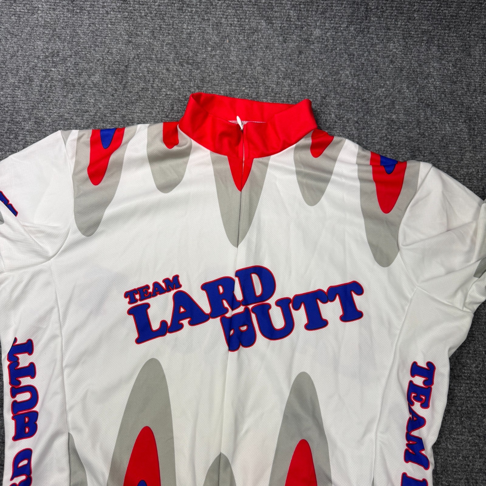 Team Lard Butt Cycling Jersey Mens Medium White 3/4 Zip Back Pockets VOmax