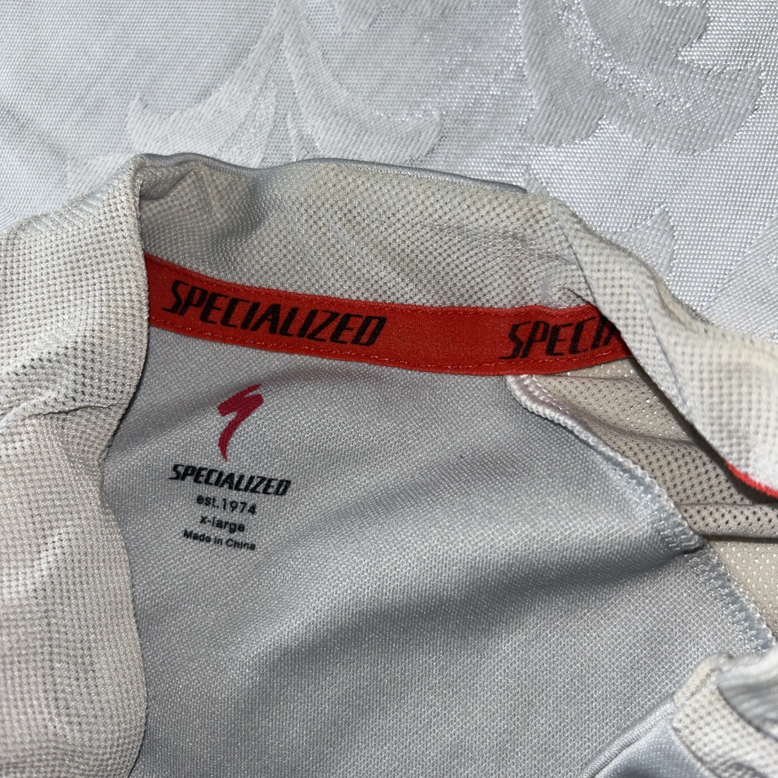 Specialized Mens XL Cycling Jersey Grey Tan Full Zip Short Sleeve Rear Pockets
