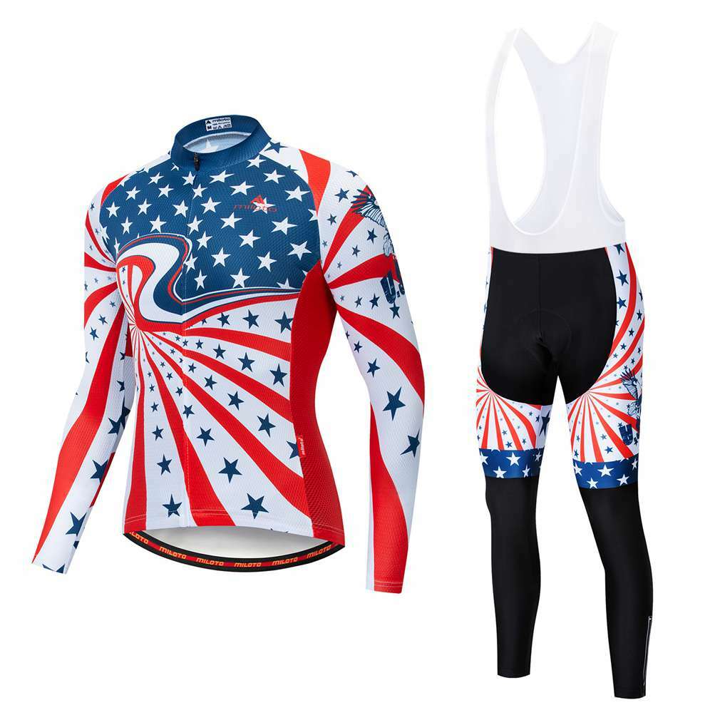Miloto Team Cycling Clothing Long Sleeve Cycle Jersey and Padded (Bib) Pants Kit