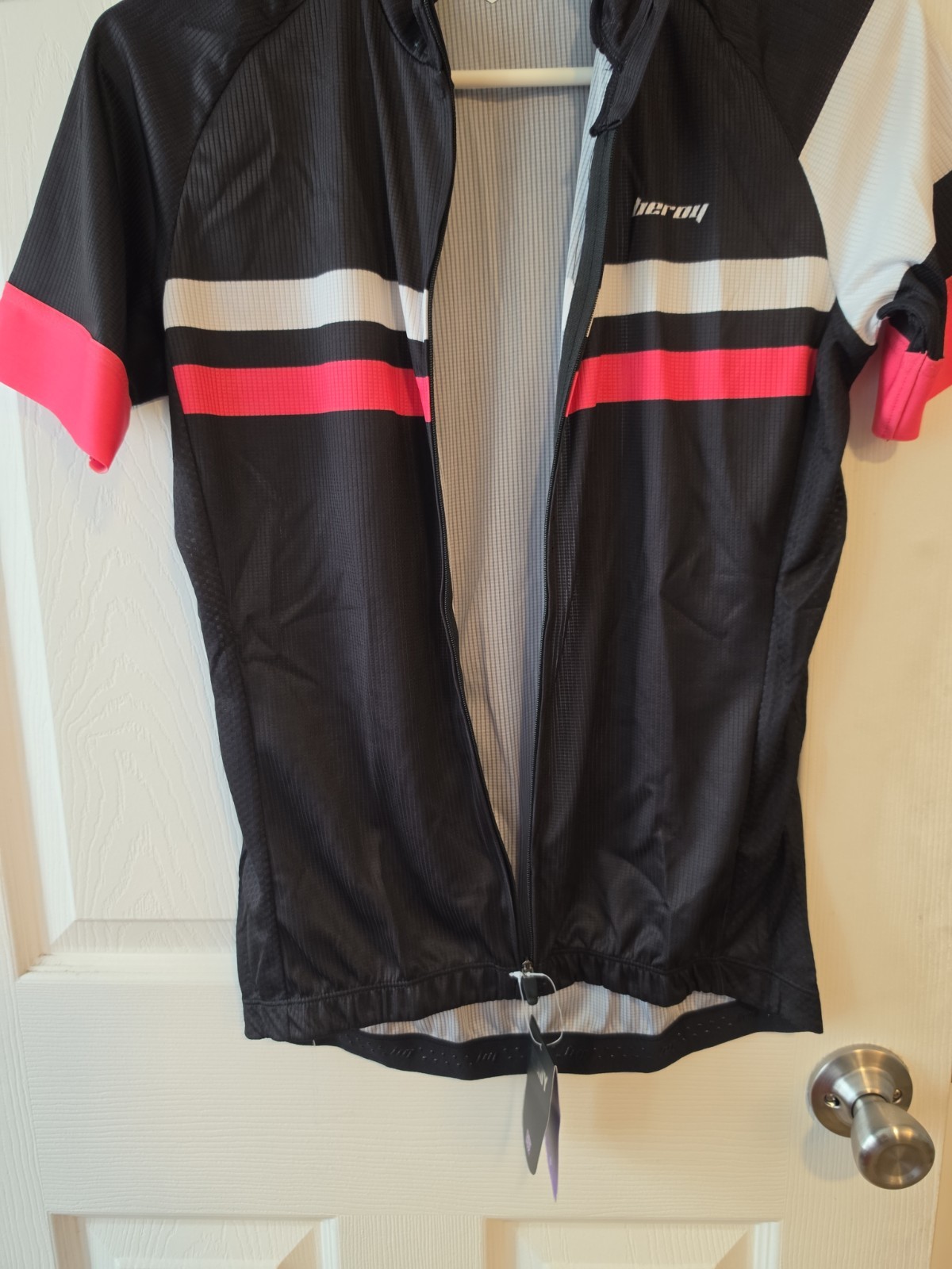 BEROY Women’s Cycling Jersey Short Sleeve Bike Shirt Full Zip Black Pink White –