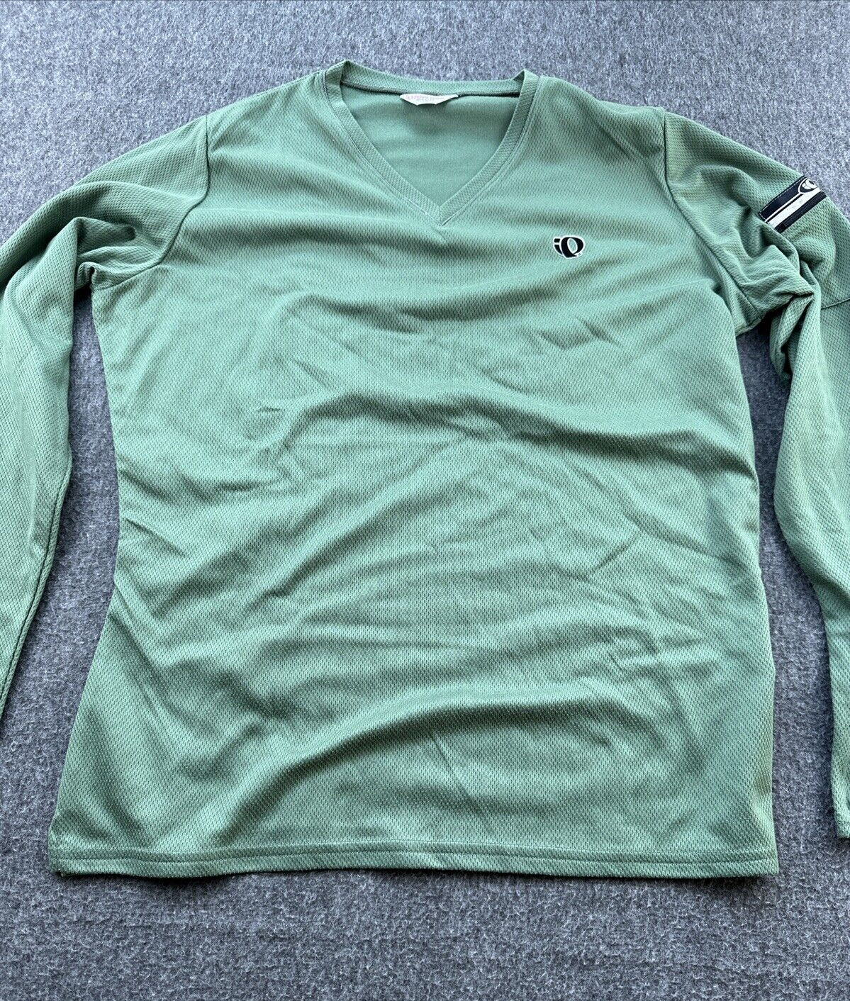 Pearl Izumi Cycling Shirt Womens Large Green V-Neck Zip Pocket Long Sleeve