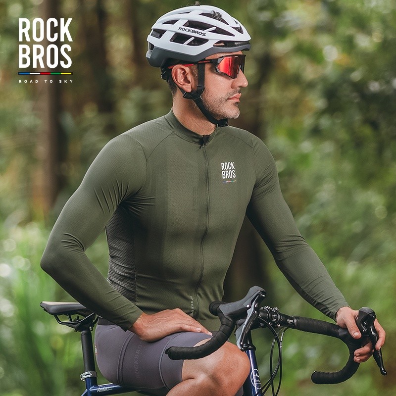 【ROAD TO SKY】ROCKBROS Men’s Full Zipper Long Sleeves Cycling Jersey Biking Shirt