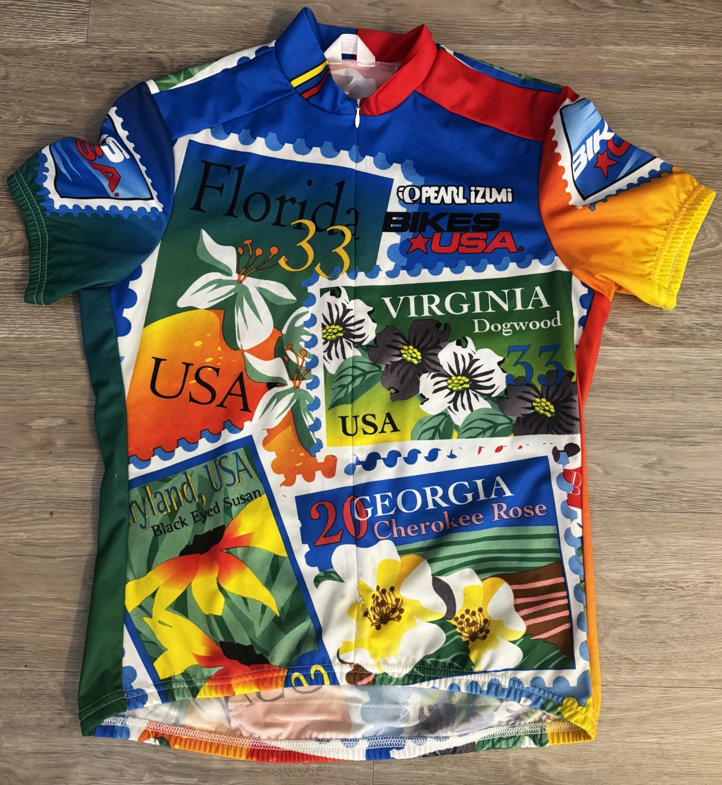 Vintage Pearl Izumi Cycling Jersey Men’s Large Bikes USA Graphic USA Full Zip