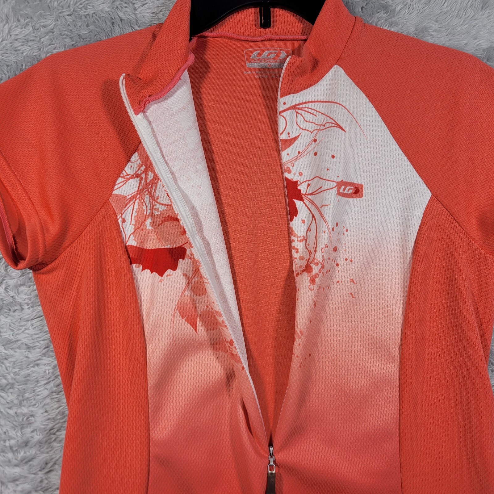 Louis Garneau Cycling Shirt Women Medium Peach Orange 1/2 Zip Up Pocket