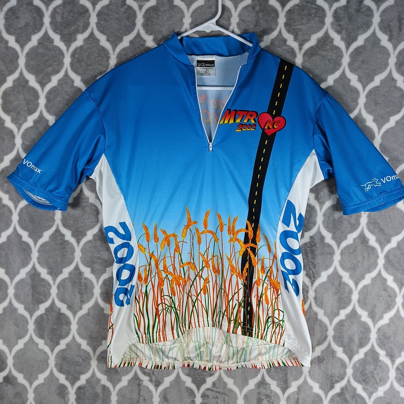 VOmax Cycling Jersey Men XL Blue 2002 Kansas City MTR 3/4 Zip USA
