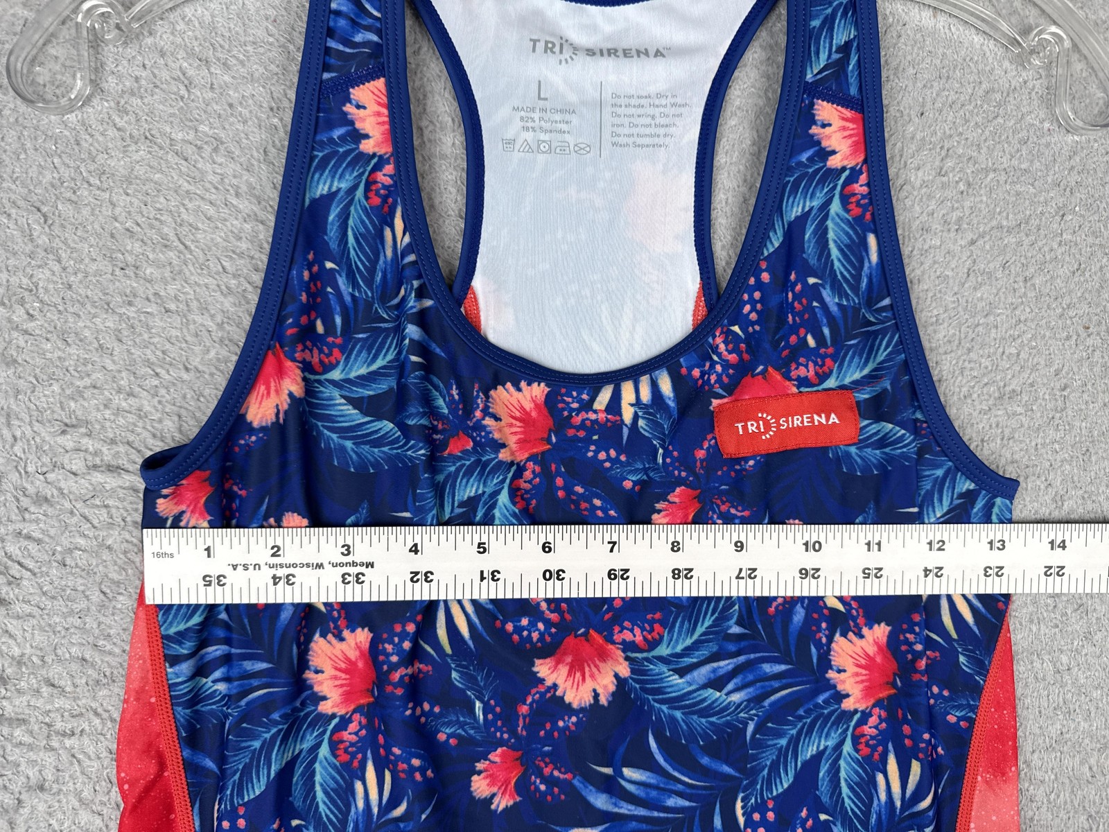 Tri Sirena Tank Top Womens Large Blue Floral Racerback Cycling Jersey Pockets