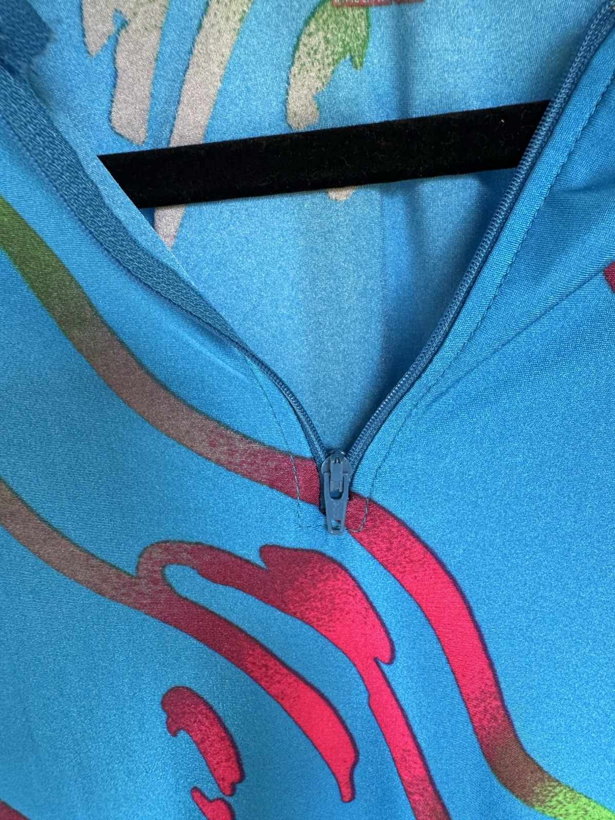 Vintage 90s Nike Cycling Jersey Large Blue Pink Green Abstract Biking Shirt USA