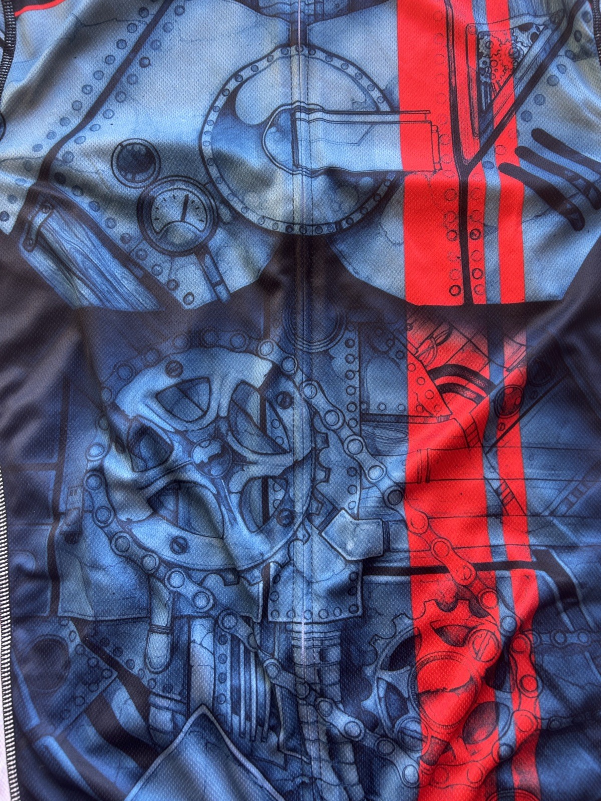 Primal Cycling Jersey Mens Large Blue Red Short Sleeve Sprockets Chains Pockets