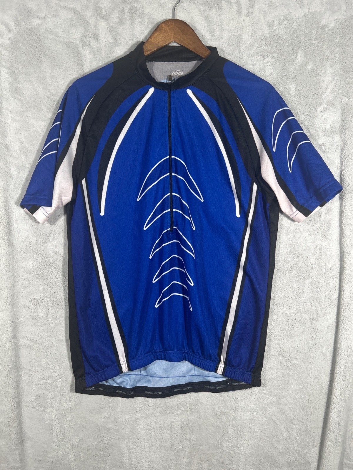 Crane Herren Mens Cycling Jersey Blue Black White Full Zip Size 54