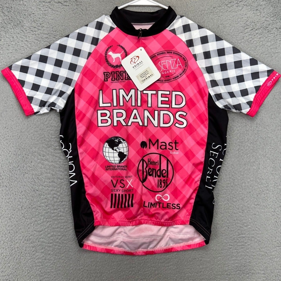 NEW PRIMAL Shirt Mens Large Pink White Colorblock Cycling Jersey Short Sleeve