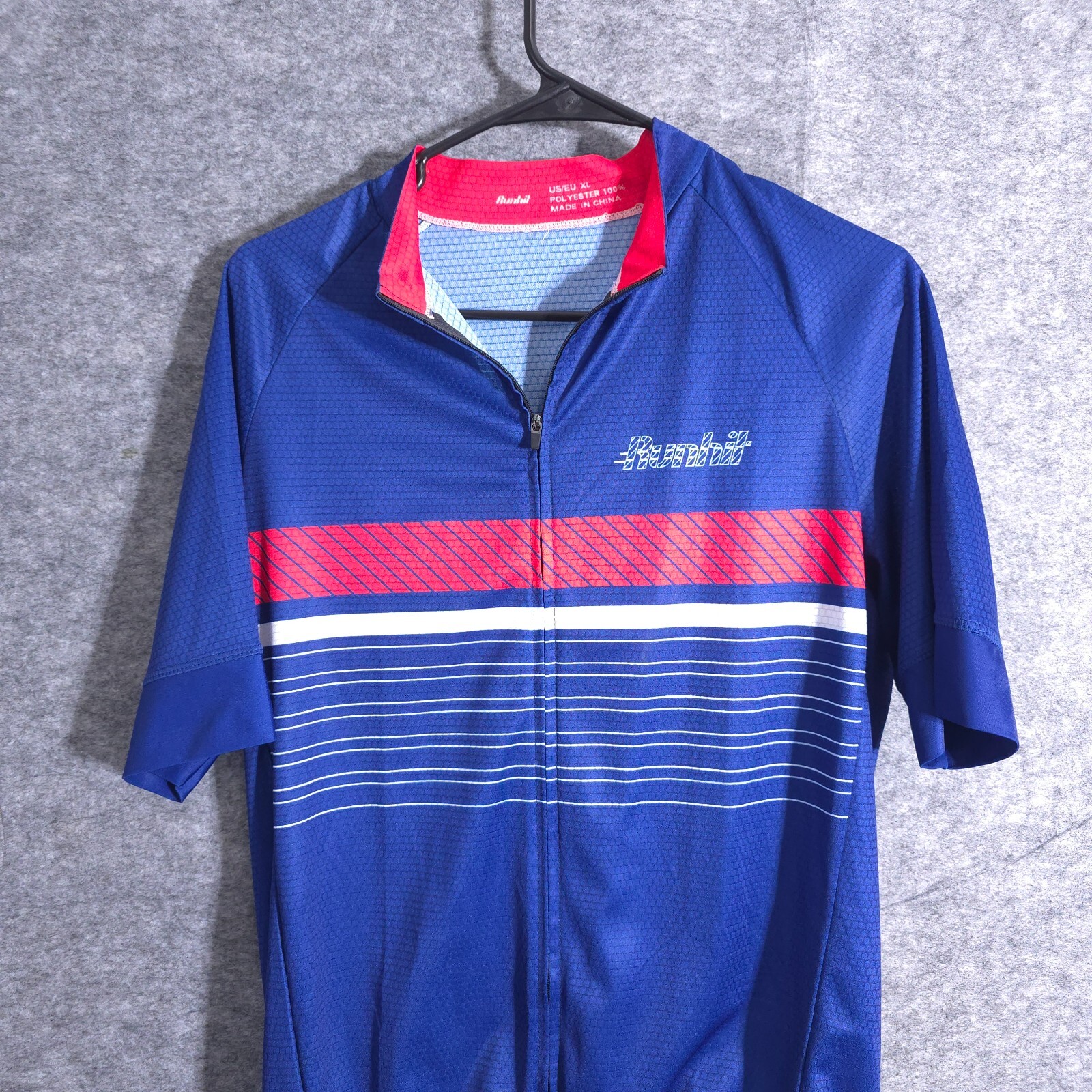 Runhil Clothing USA Men XLarge Cycling Bike Jersey Shirt Red White Blue Pockets