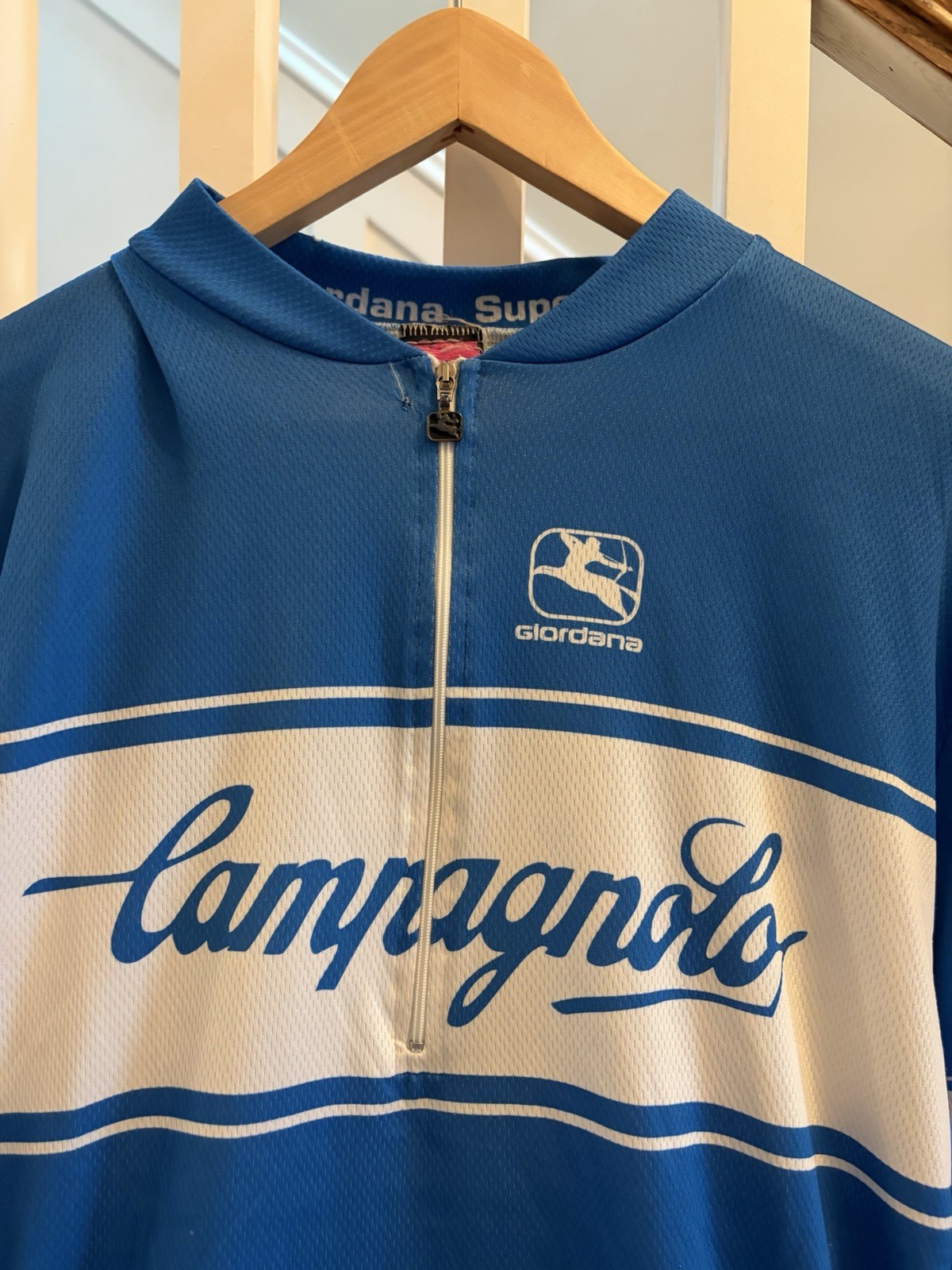 Giordana Superfit Men’s Cycling Jersey XXL Blue/White Striped 1/4 Zip Pockets