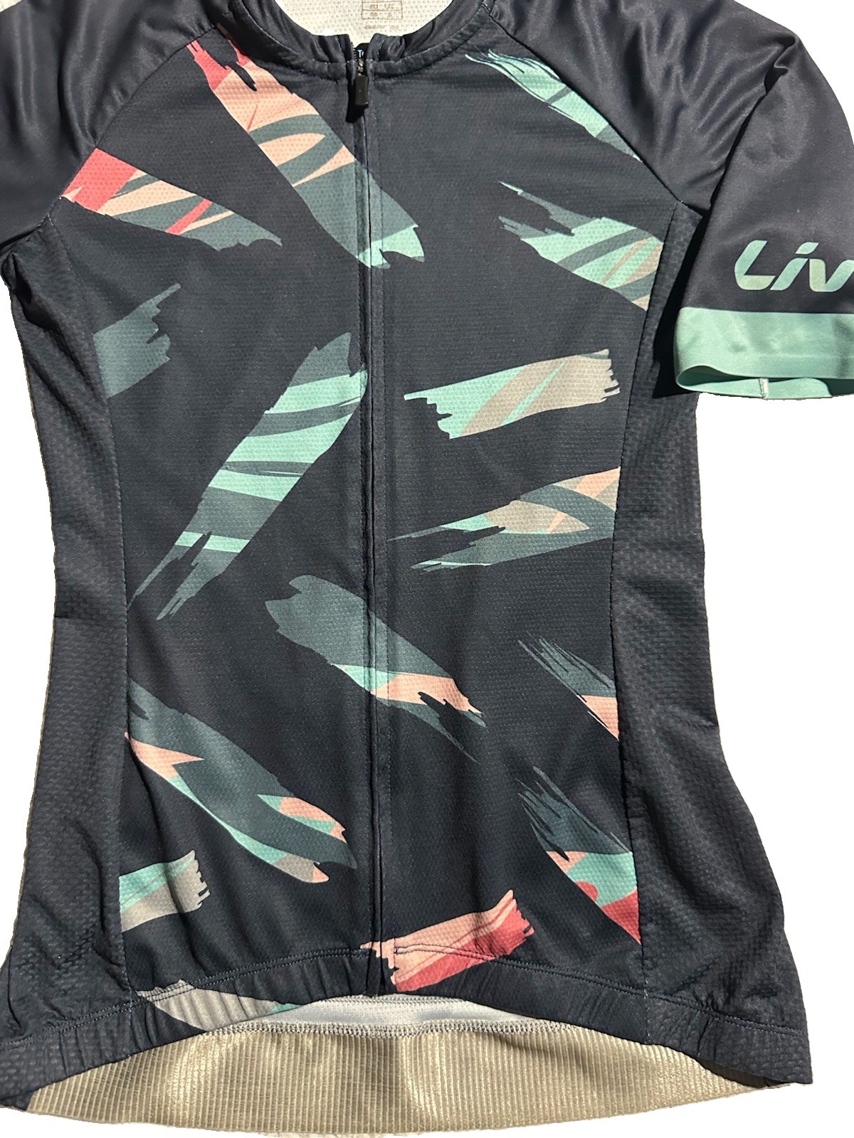 Cycling Jersey LIV Racing Women Small Full Zip Short Sleeve Pockets, Geometric