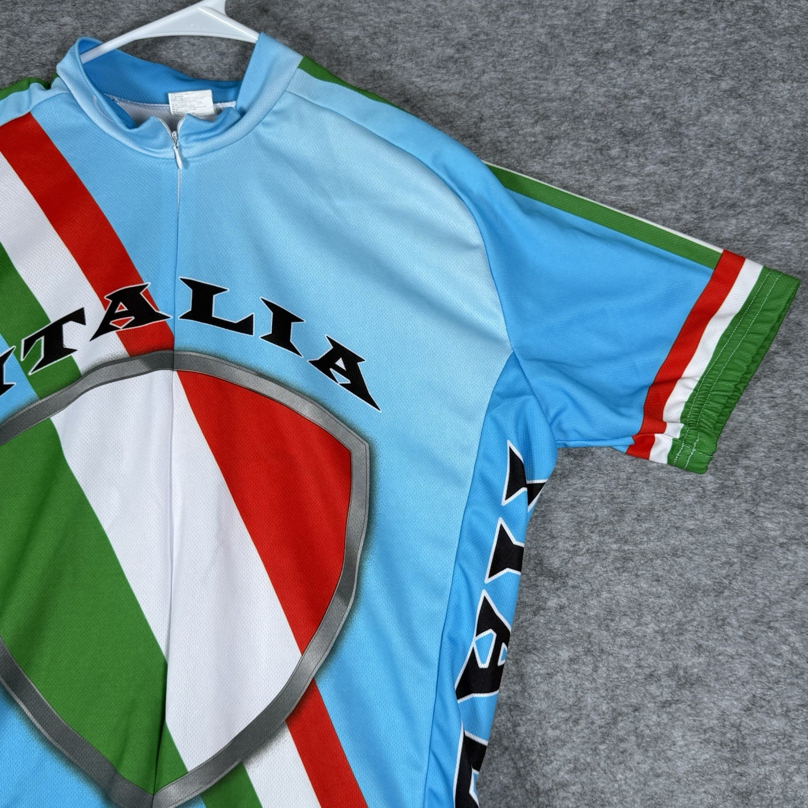 Italy Flag Shirt Large Blue All Over Print 3/4 Zip Cycling Back Pockets Bicycle