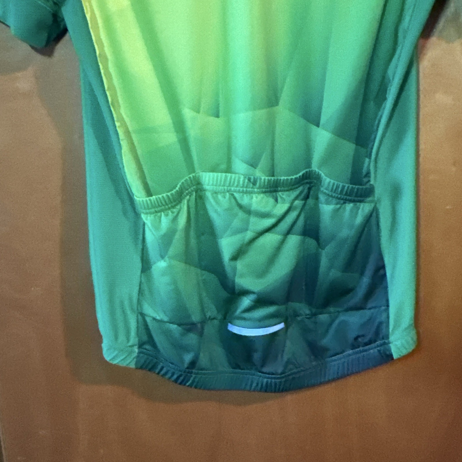 JPOJPO Cycling Jersey Green/Yellow Geometric Short Sleeve Full Zip Pockets L
