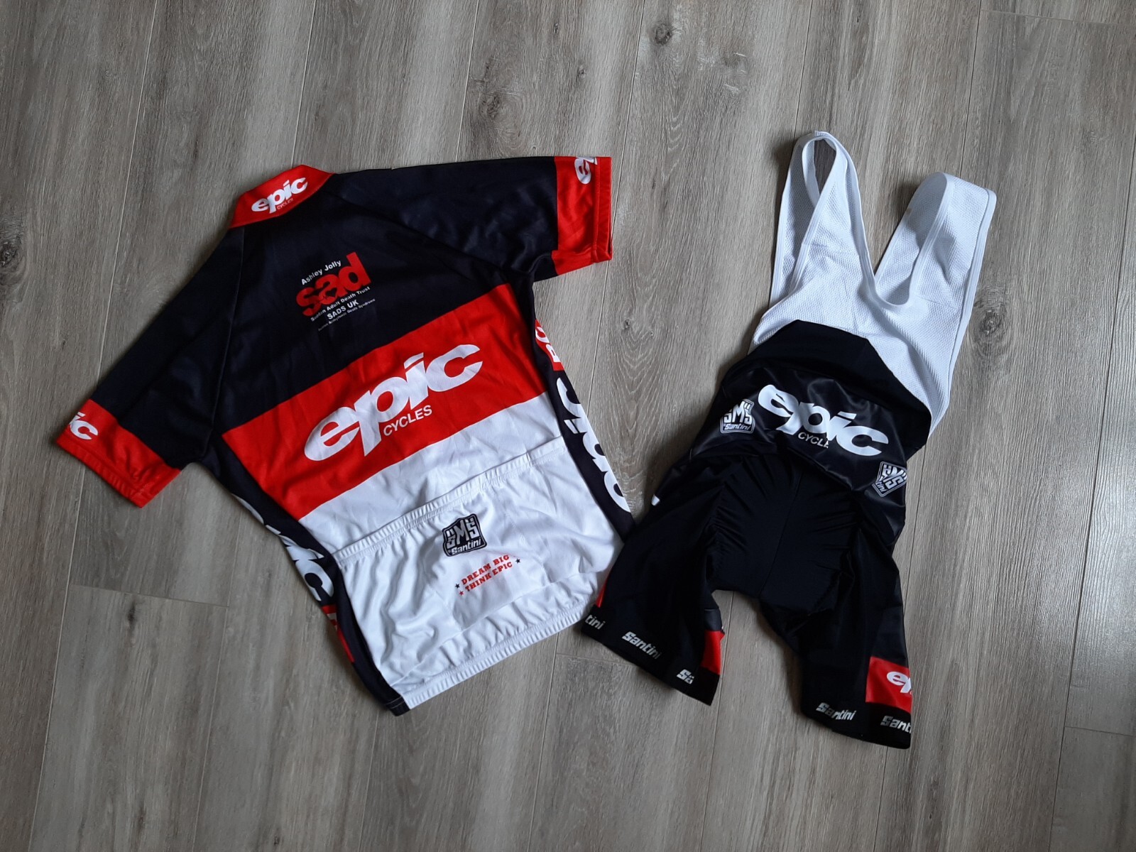 Epic Cycles Team Cycling Shirt SMS Santini Jersey Cycle Set Bib Shorts Size S