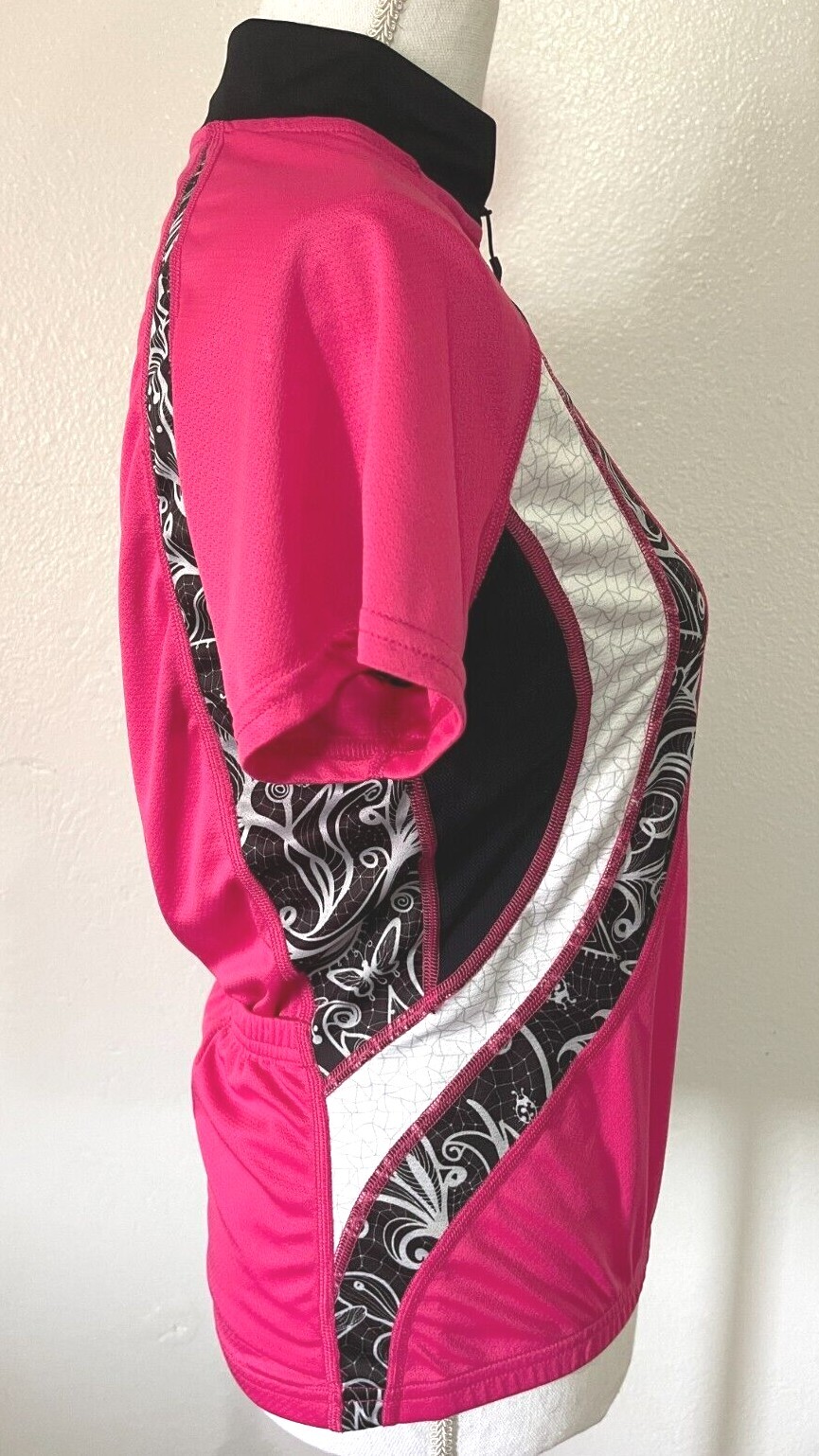 Canari Women’s Cycling Jersey Size Lg Pink Black 1/4 Zip Short Sleeves
