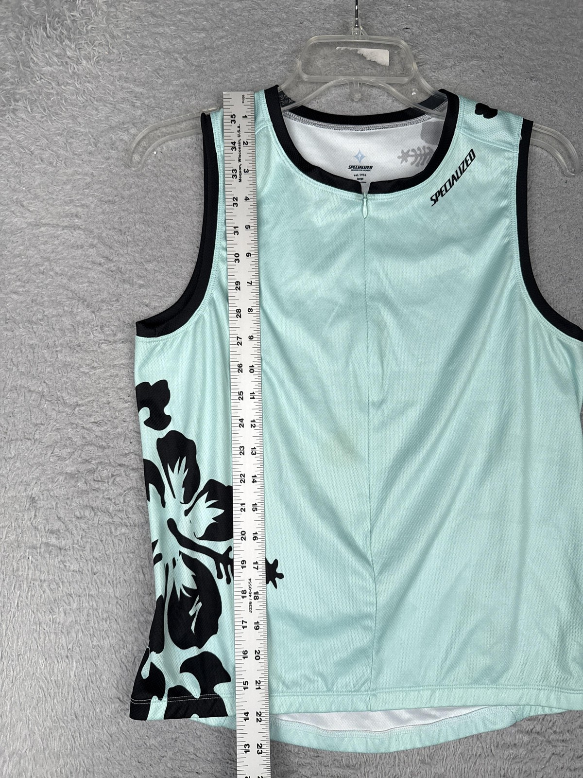 Specialized Cycling Jersey Women Large Green Floral Tank 1/2 Zip Pockets Bike