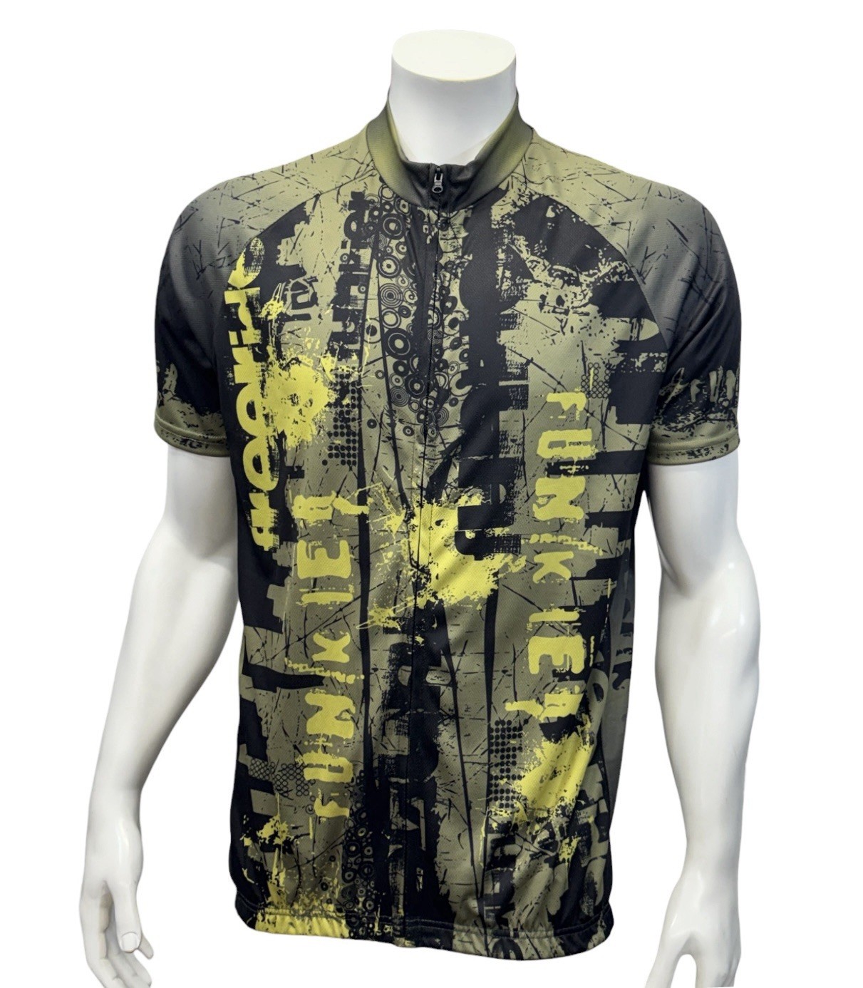 Funkier Army Green Yellow Full Graphic Spellout Cyling Jersey w/Back Pocket 3XL