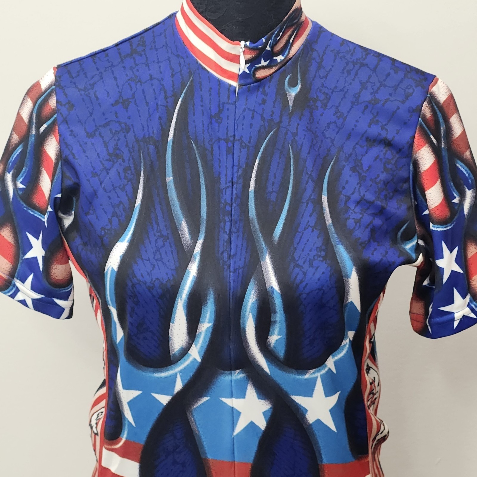 Primal Wear Cycling Jersey American Flag Blue Flame Patriotic Athletic Small