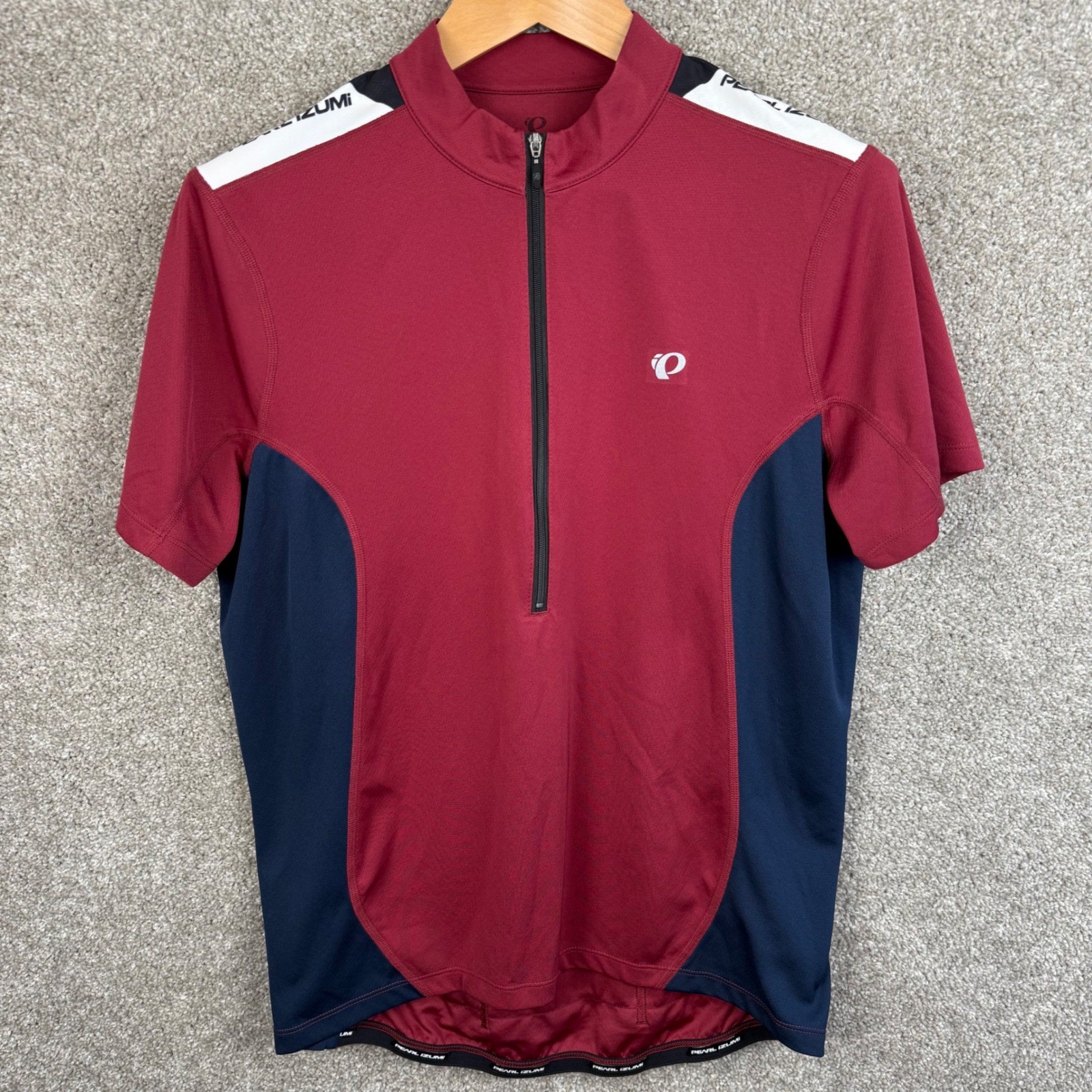 Pearl Izumi Select Mens Cycling Jersey Large Burgundy Navy Half Zip Short Sleeve