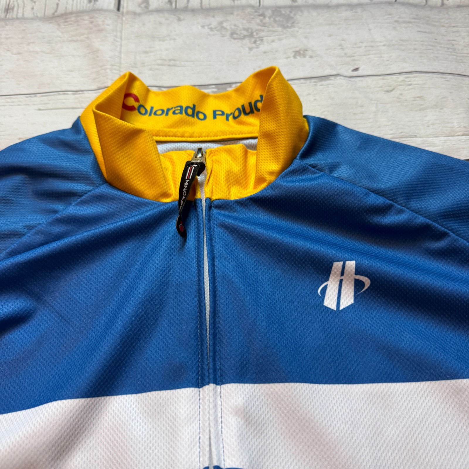 Ride the Rockies Colorado Cycling Jersey Shirt Blue Red by Hincapie Men’s Size L