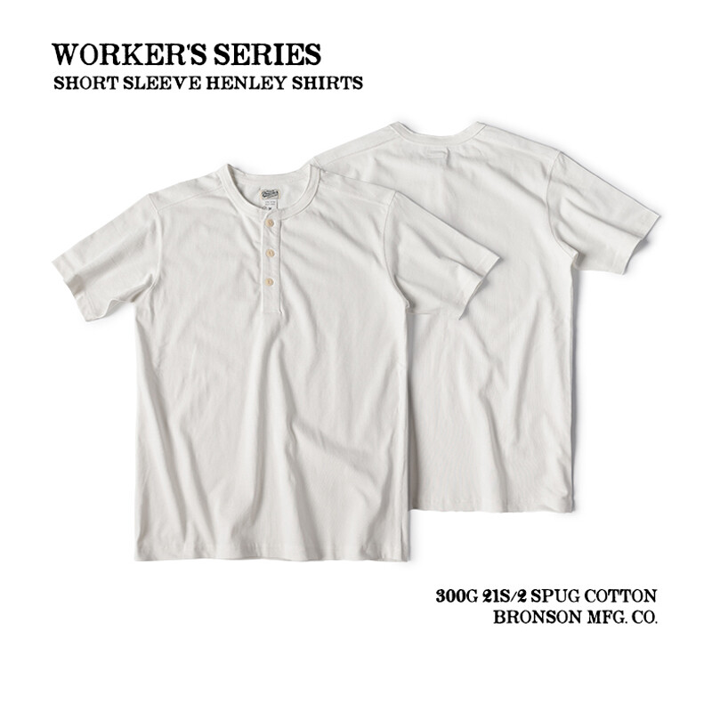 Bronson Henley T-Shirt Men Heavyweight Cotton T-Shirts Short Sleeve Basic Tee