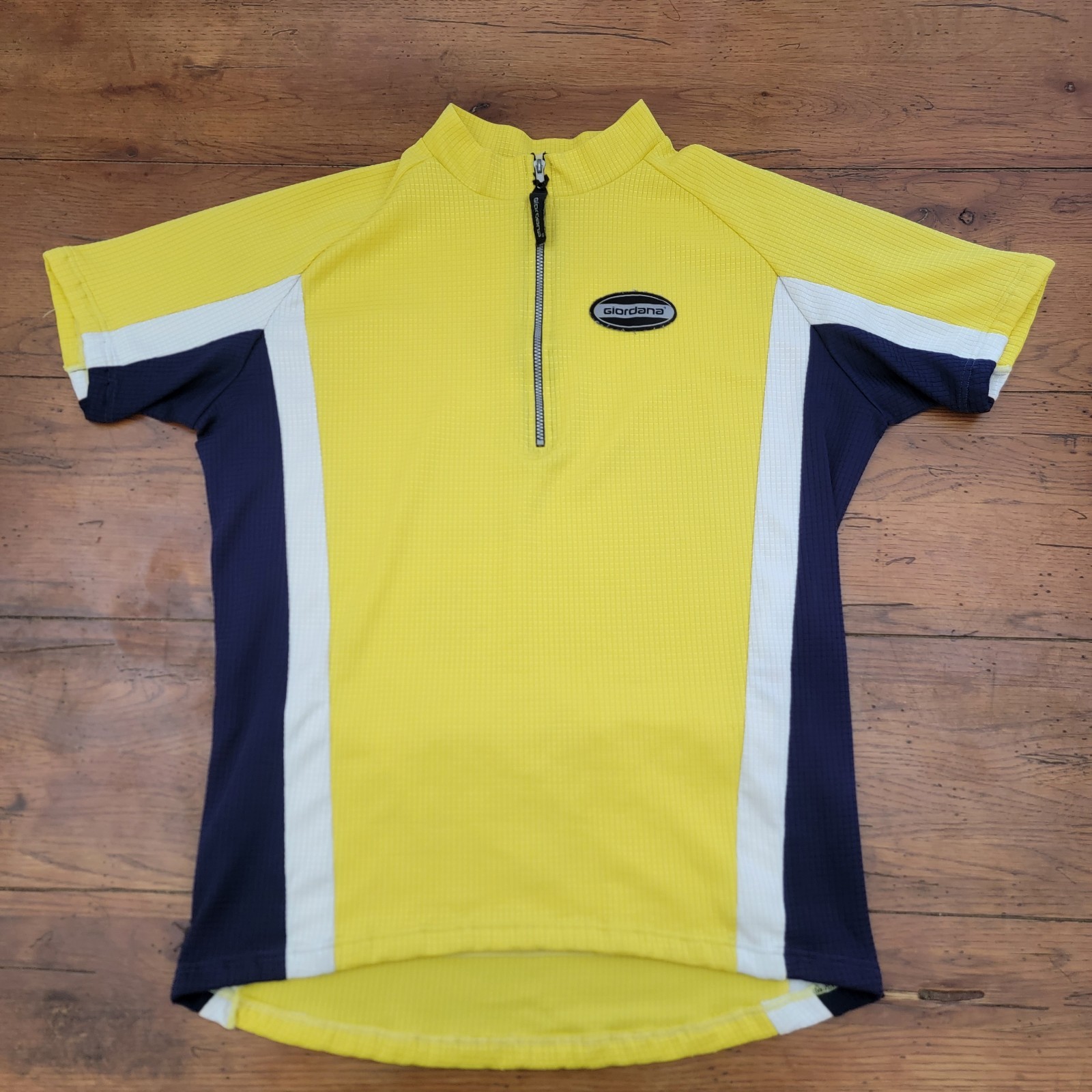 Giordana Mens XL? Cycling Jersey 21.5″ P2P Bike Pockets Vintage Italy Yellow