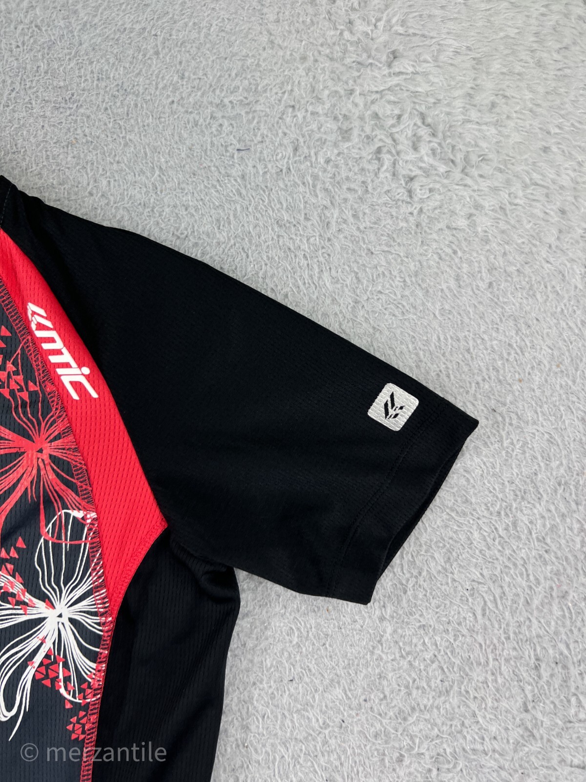 NTIC Cycling Jersey Mens Medium Black Gray 1/4 Zip Floral Power-Dry Polyester