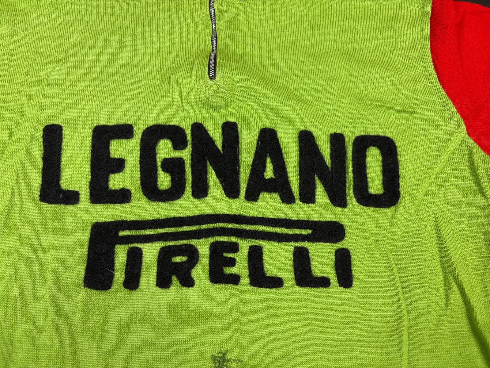 Vintage Legnano Pirelli Cycling Jersey Wool Knit Green Red Size L Italy RARE