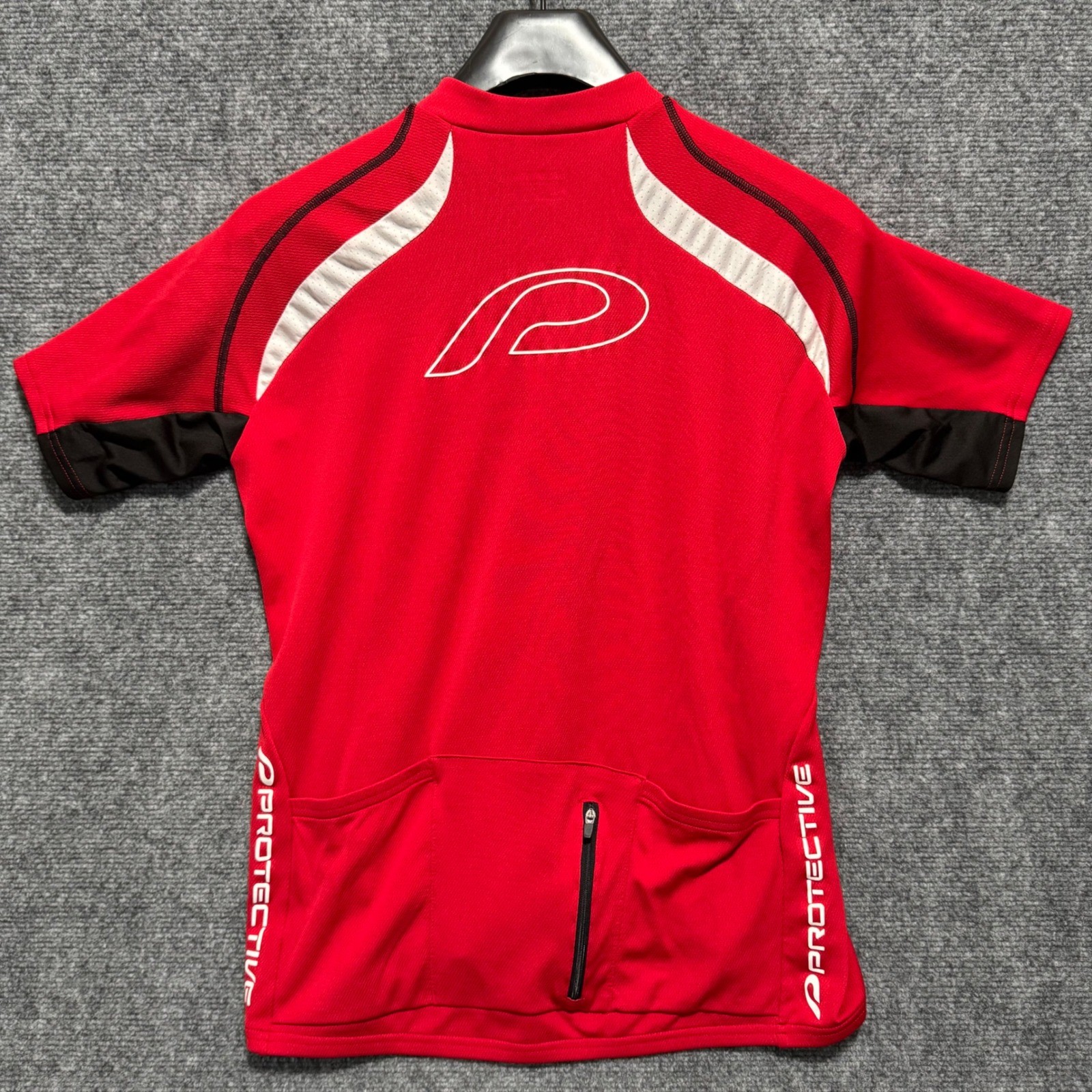 Protective Cycling Jersey Mens Medium Red White 1/2 Zip Short Sleeve Compression