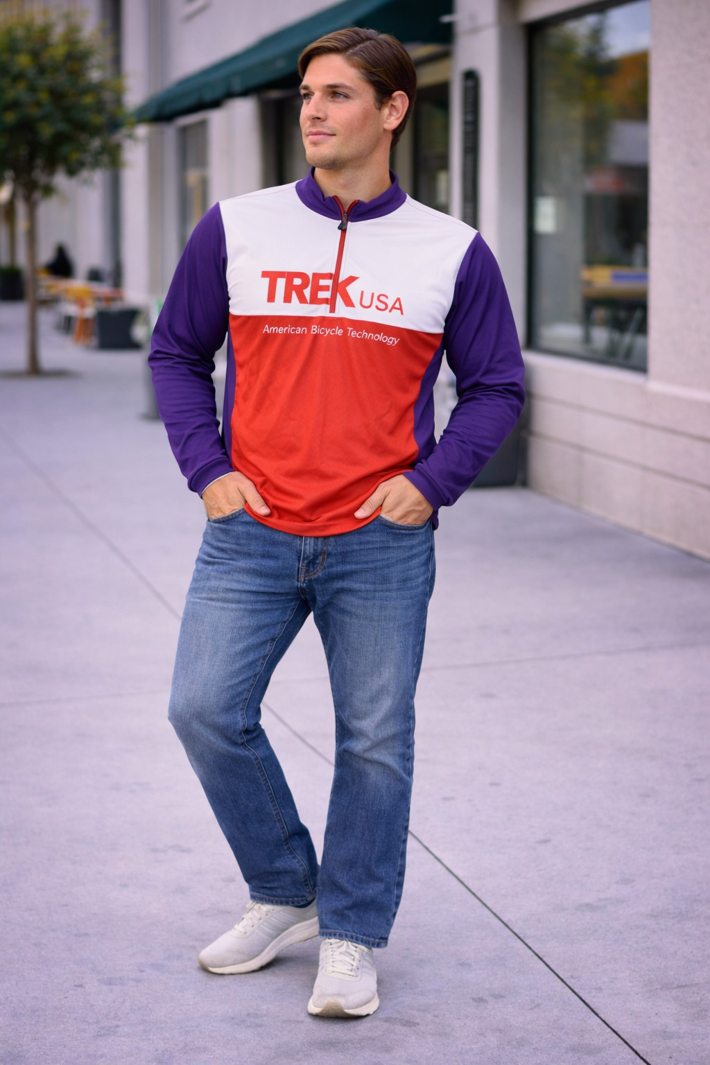 VTG Trek Cycling Jersey Men’s S Multicolor Long Sleeve USA American Bicycle