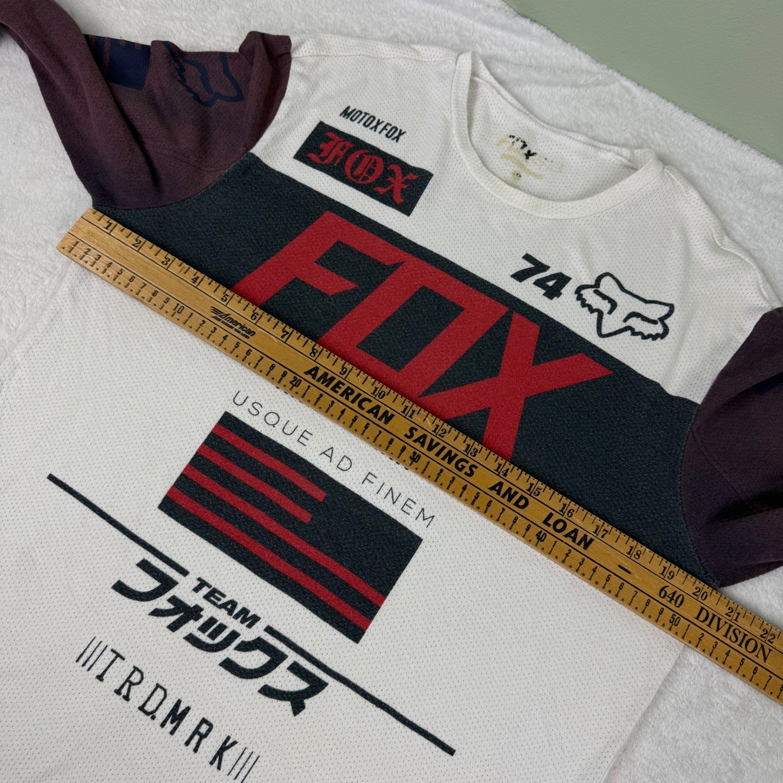 Fox Racing Mens Long Sleeve Mesh Motocross Jersey White Maroon Graphic Medium