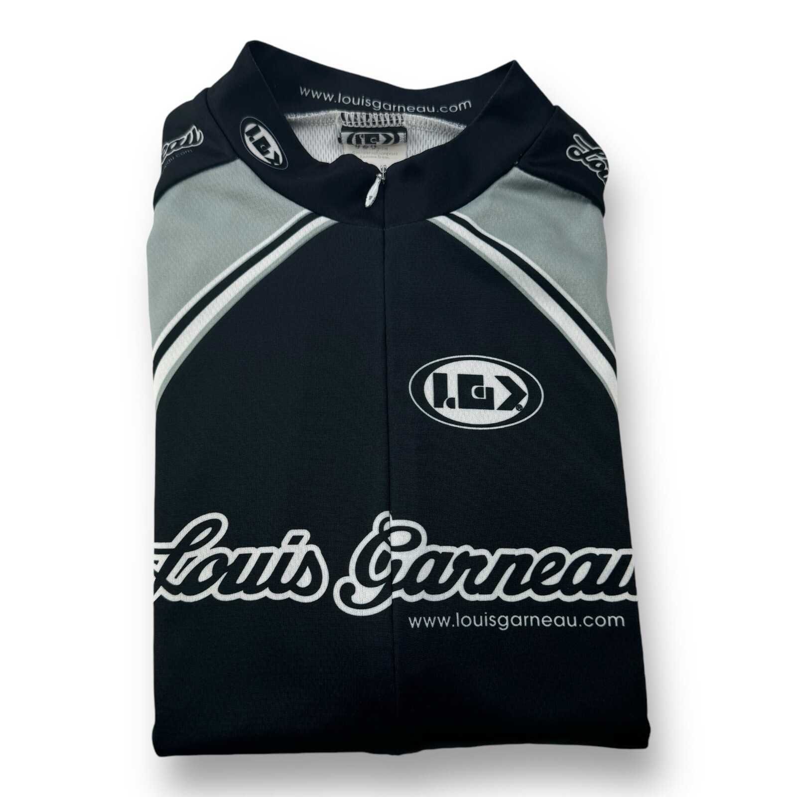 Louis Garneau LG Mens Large Black & Gray ¾ Zip Stretch Biking Jersey Made in USA