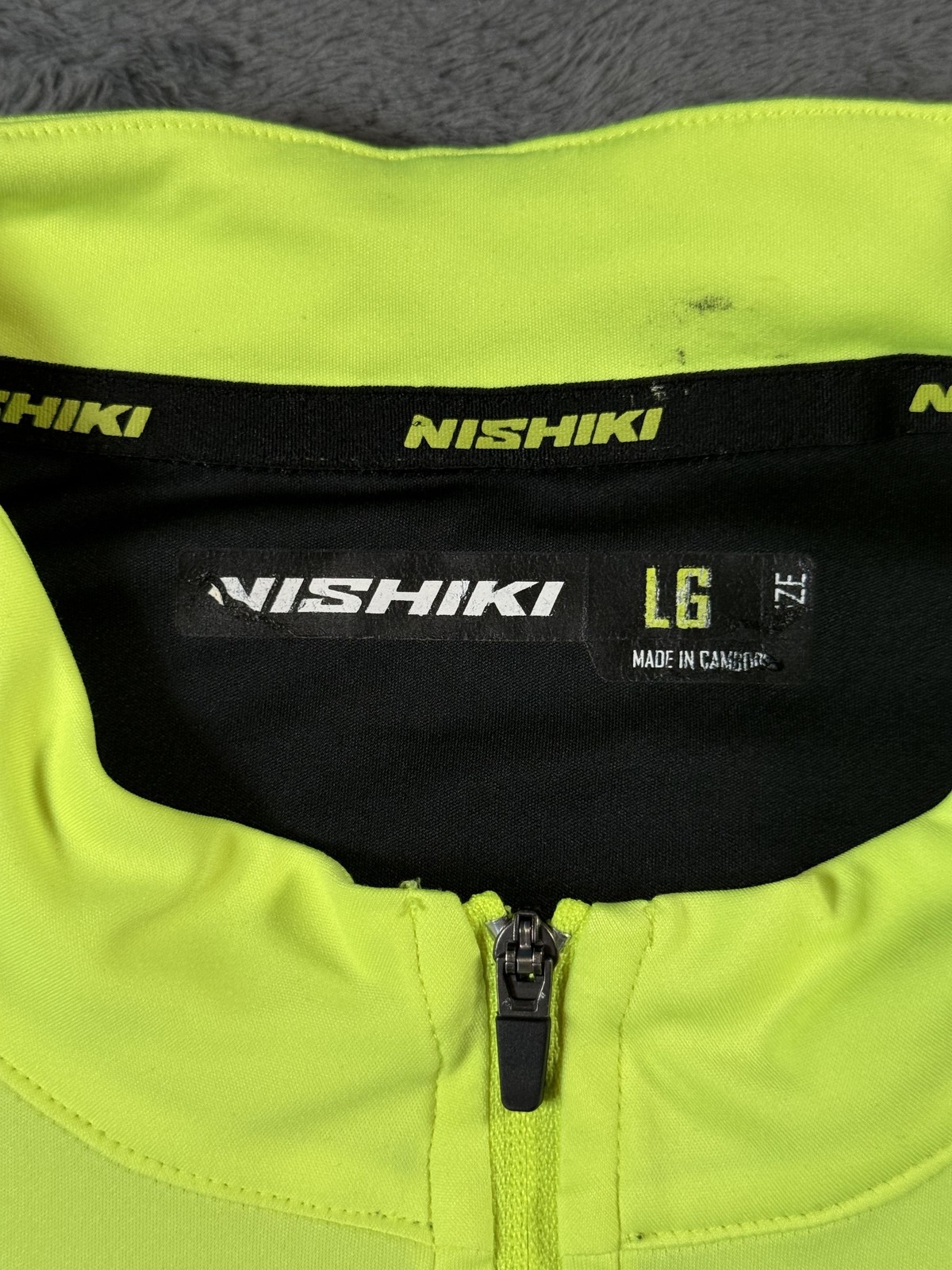 Nishiki Cycling Jersey Mens Large Yellow Black 1/4 Zip Short Sleeve Pockets