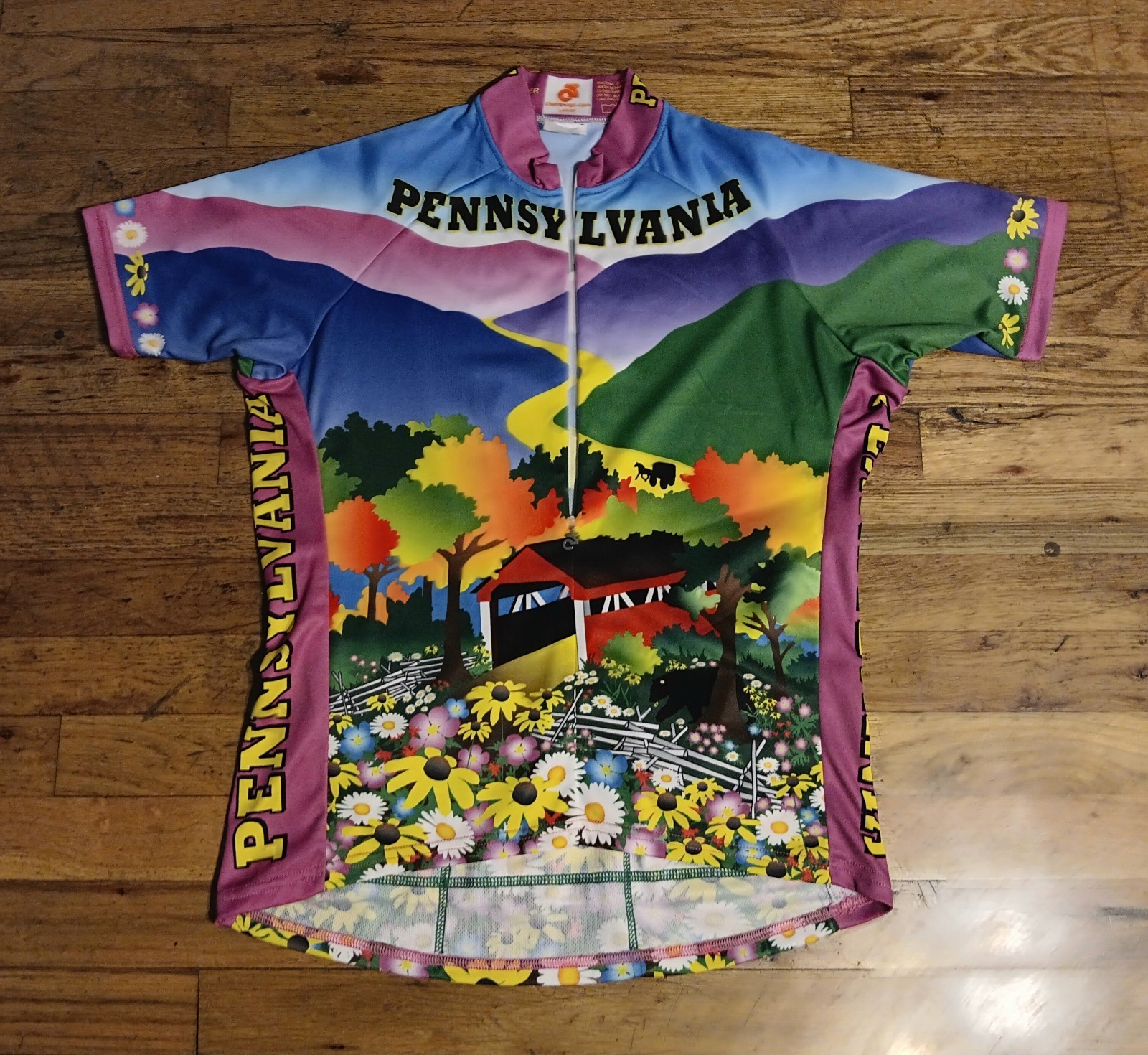 Free Spirit Wear Pennsylvania Short Sleeve Cycling Jersey UPF 3 Back Pockets