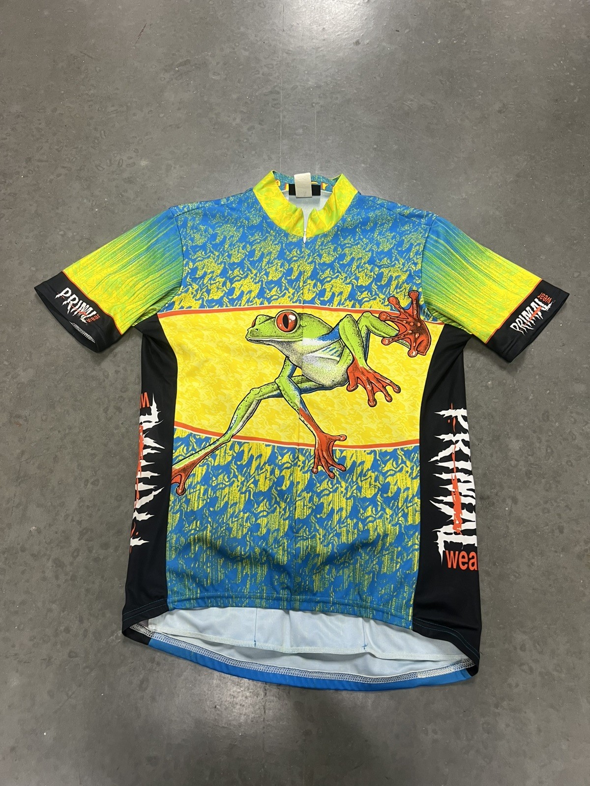 Vintage Primal Wear Cycling Jersey Zip Tree Frog Bike Bright Colorful Size MED.