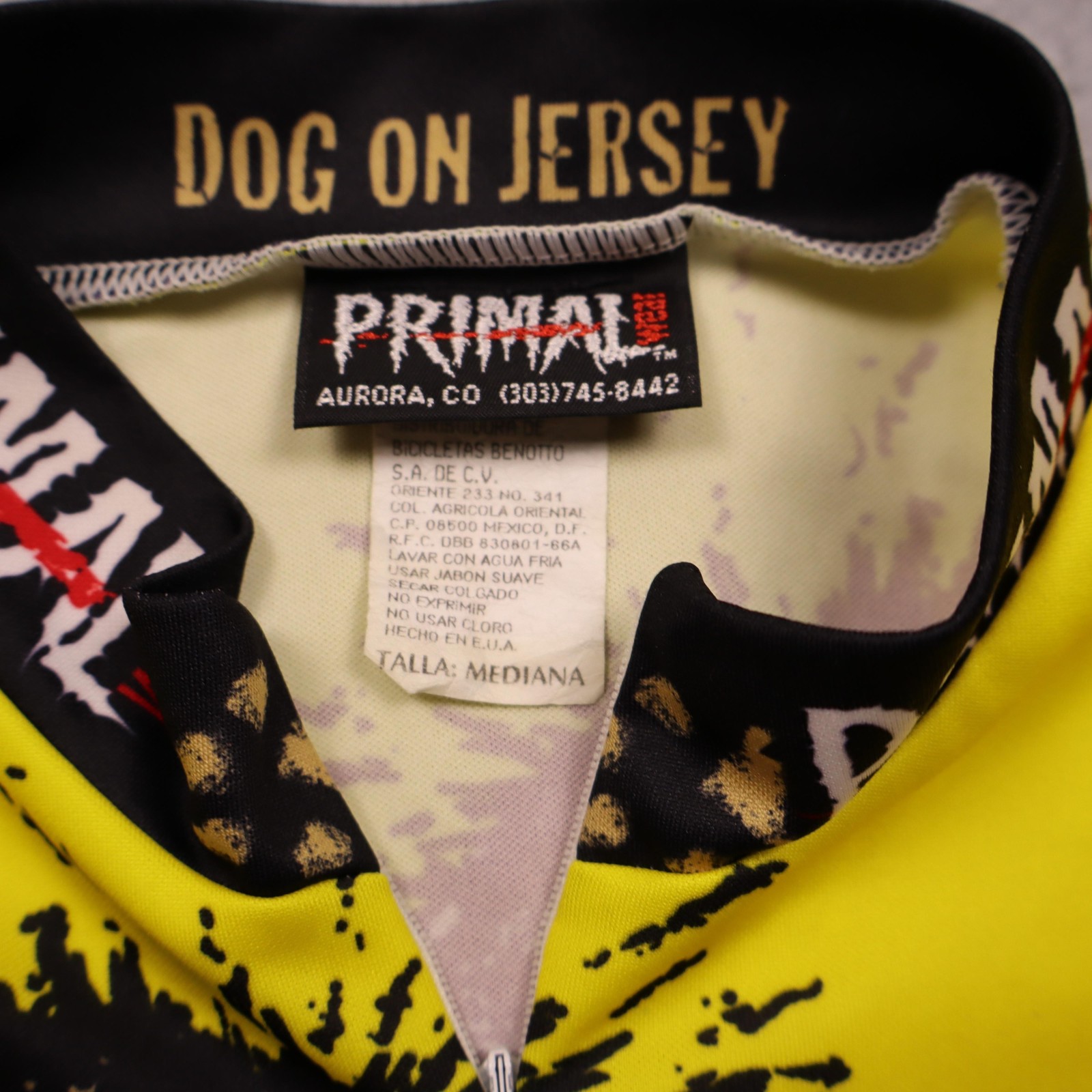 Primal Wear Cycling Jersey Mens Medium Yellow Top Dog Eat Cog Graphic Full Zip