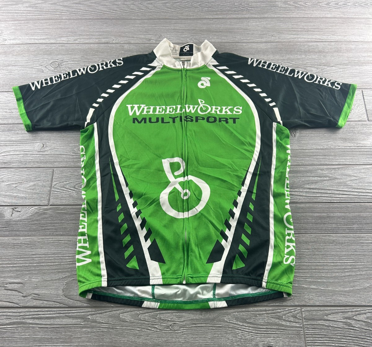 Champ Sys Cycling Jersey Shirt Full Zip Sz XL Polyester Club Cut Green/Black