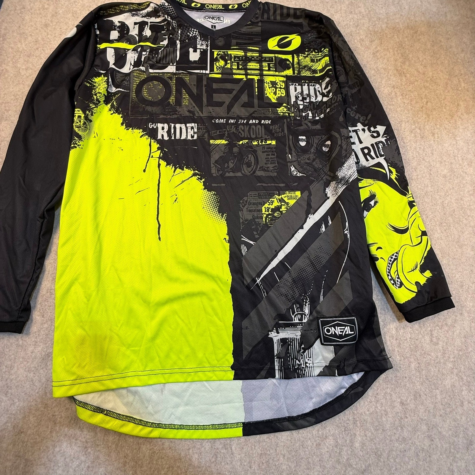Oneal Motocross Jersey Mens Large Neon Yellow Black Graphic Long Sleeve MTB BMX