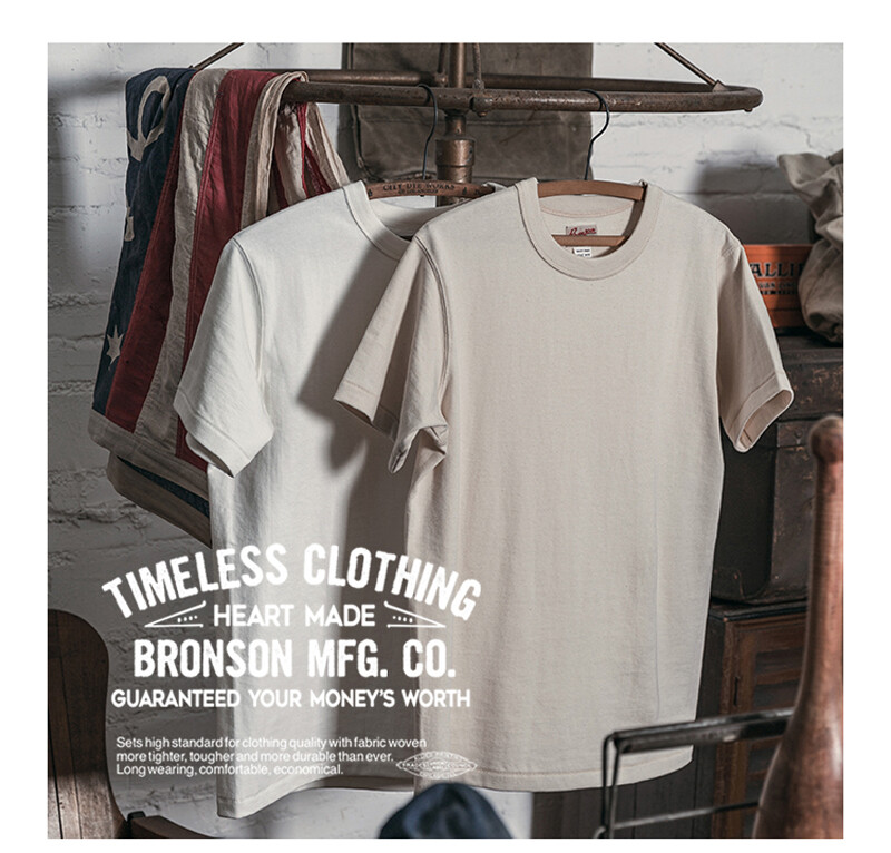 BRONSON Vintage Loopwheel Tubular Athletic T-Shirt Men Basic Tee 100% Cotton