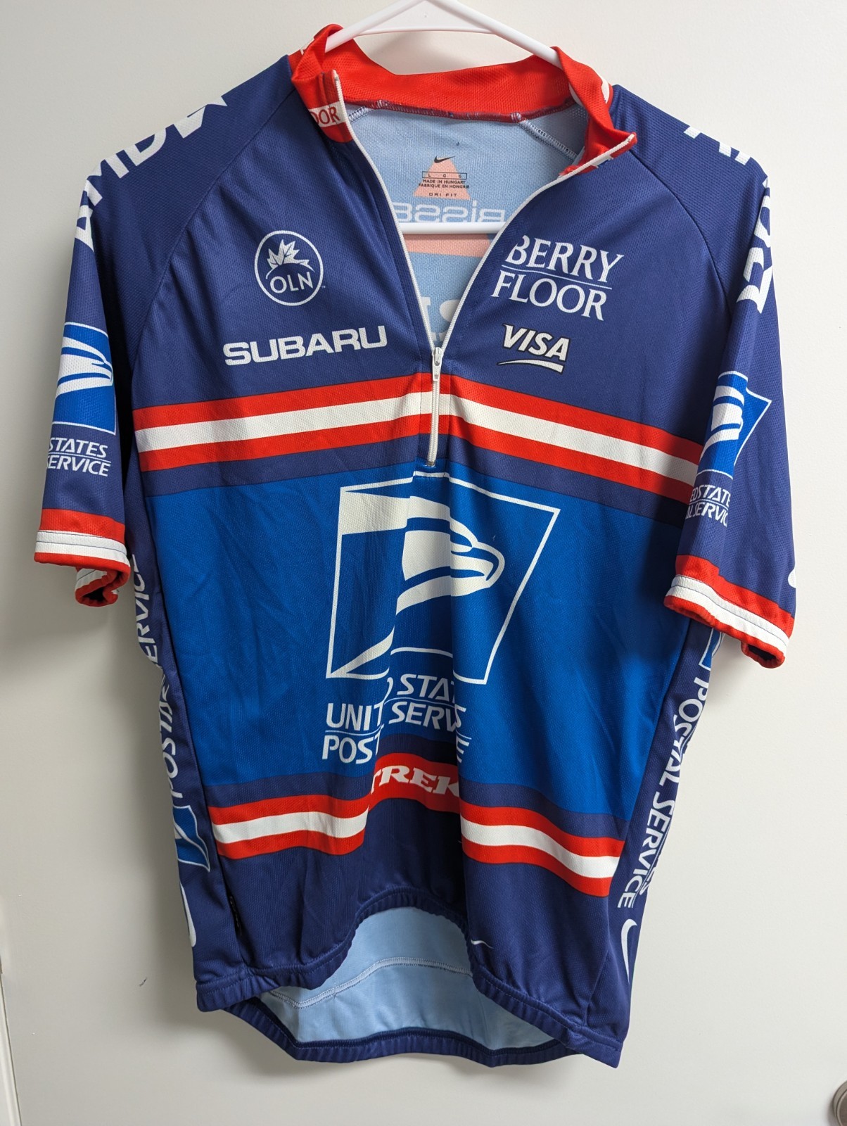 Nike USPS Trek Cycling Jersey Large Dri-Fit Team Postal Service Bike Shirt EUC