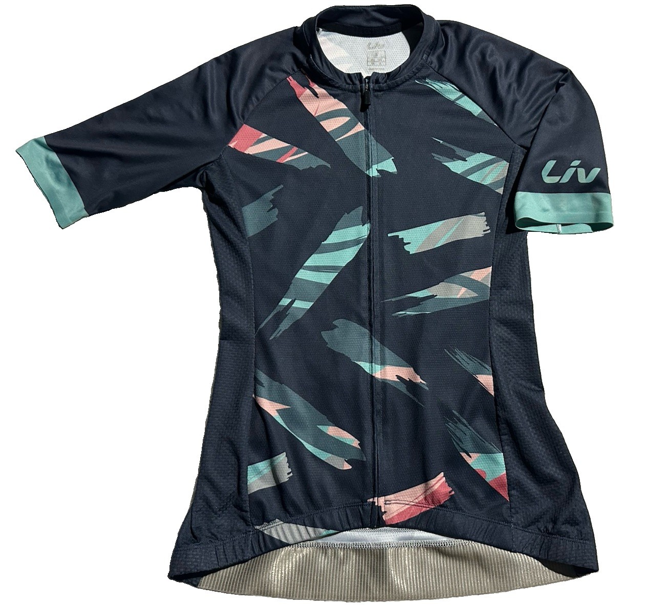 Cycling Jersey LIV Racing Women Small Full Zip Short Sleeve Pockets, Geometric