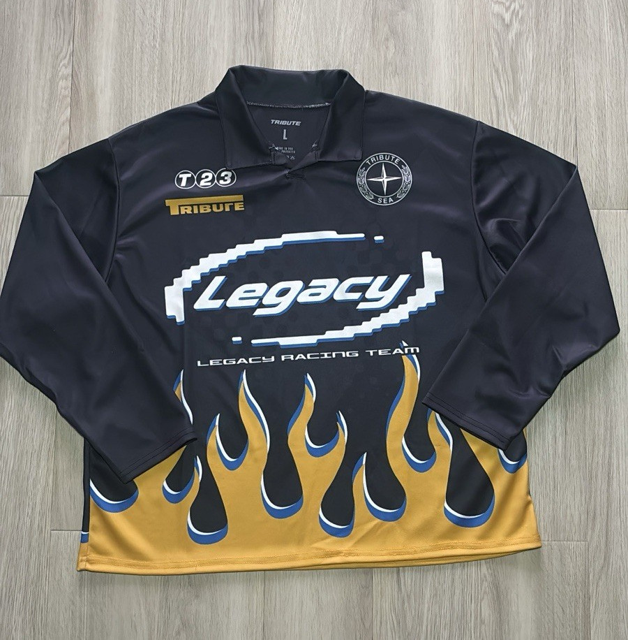 Tribute Legacy Racing Polo Jersey Long Sleeve L Black/Gold Flame