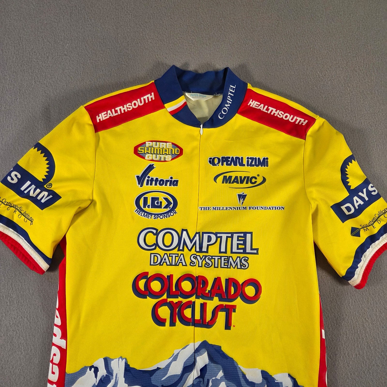 Vintage Pearl Izumi Cycling Jersey Mens Large Yellow Colorado Short Sleeve