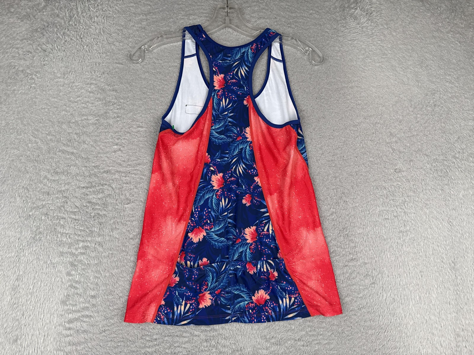 Tri Sirena Tank Top Womens Large Blue Floral Racerback Cycling Jersey Pockets