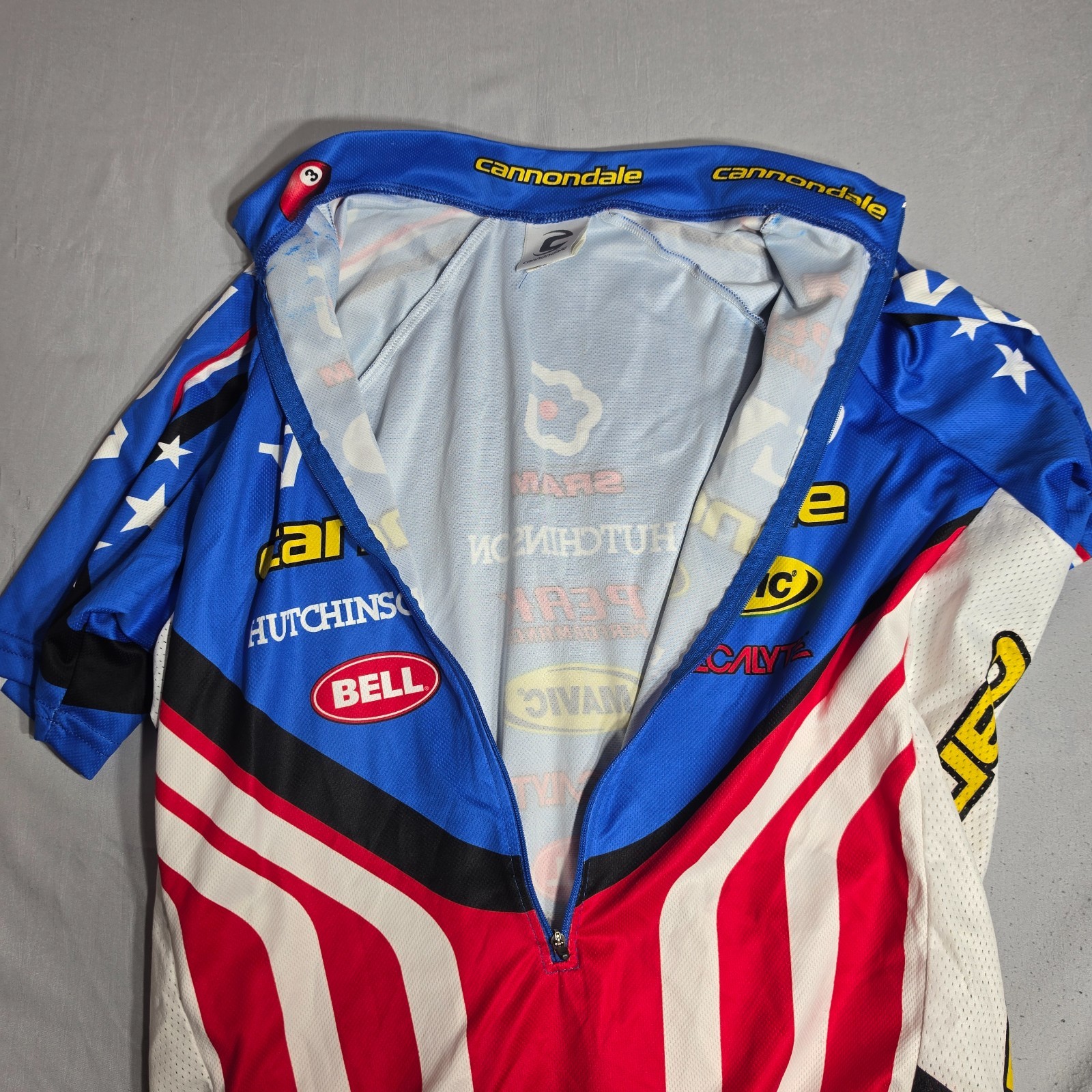Cannondale Volvo Cycling Jersey Mens Large Full Zip Light Wear Red White Blue