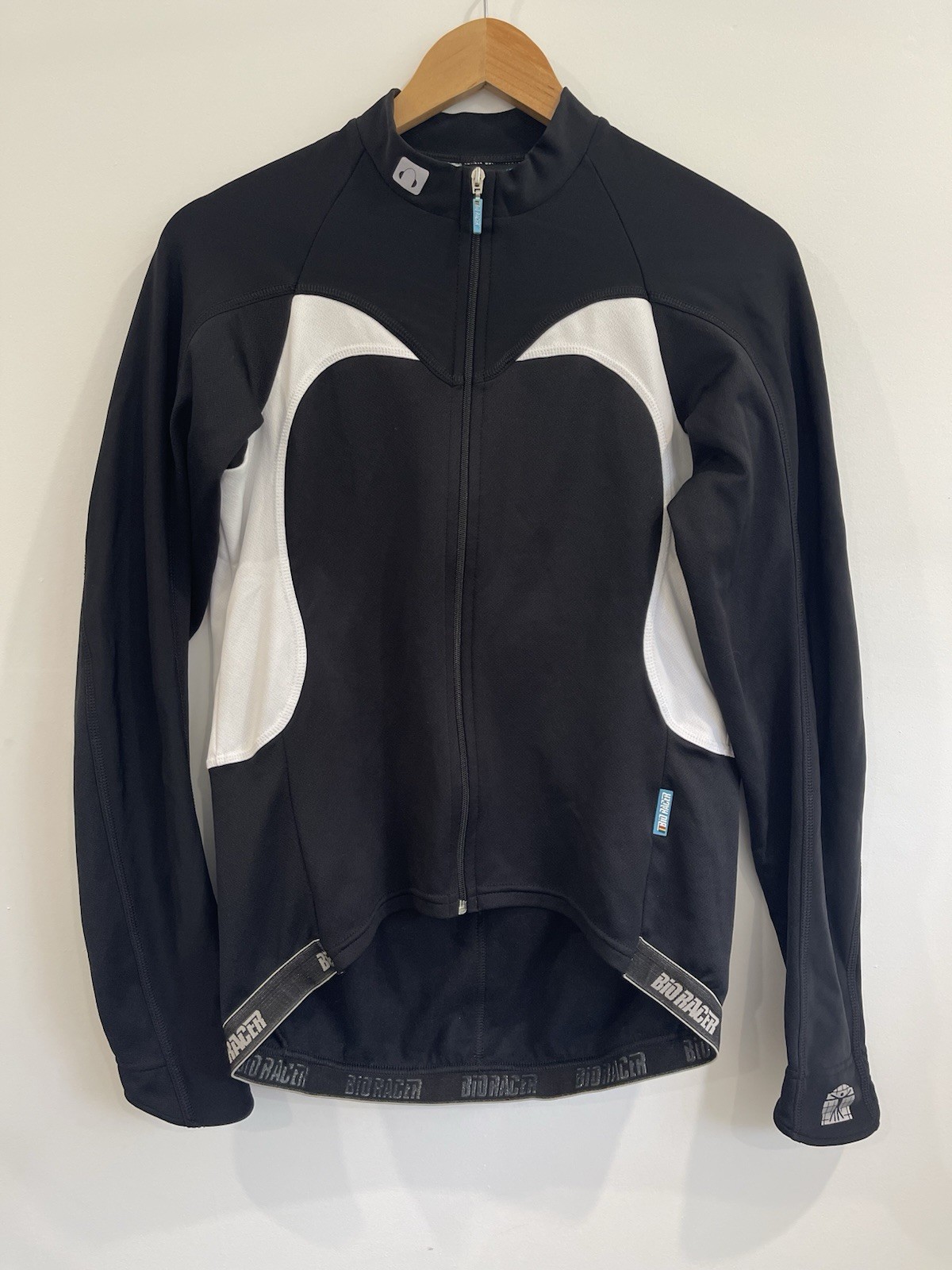 Bio Racer Black Cycle Long Sleeve Jersey Top Full Zip Size XL EUC Back Pockets