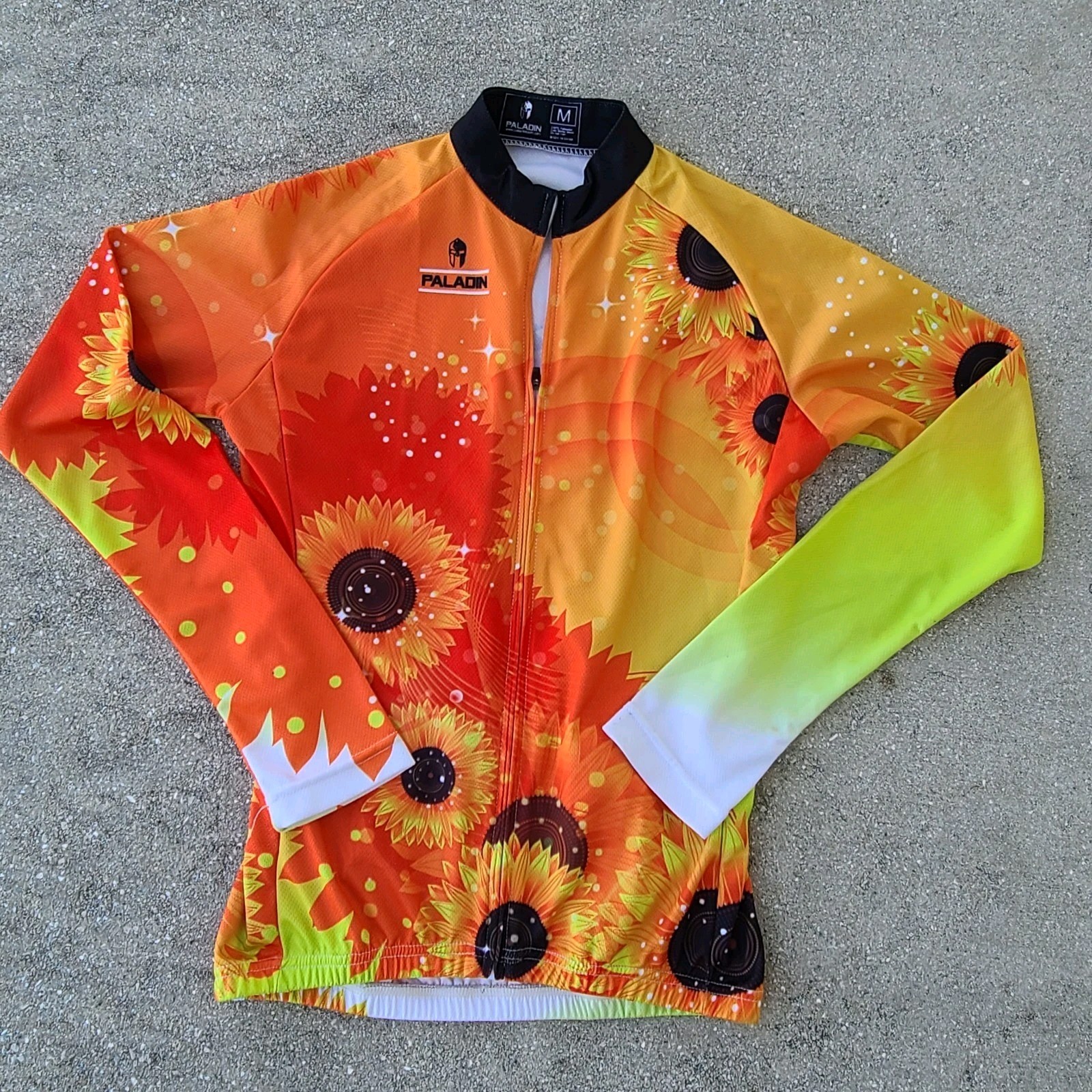 Paladin Cycling Jersey Long Sleeve Full Zip 3 Back Pockets Sunflowers Medium
