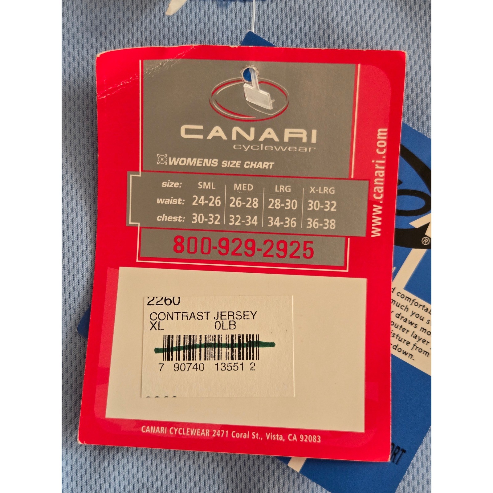 Canari DryCore Cycling Jersey Womens XL Blue Short Sleeve Contrast Stitch 2260